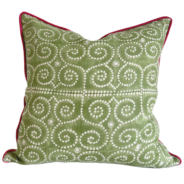 Anushka Light Green Cushion Cover With Pink Piping