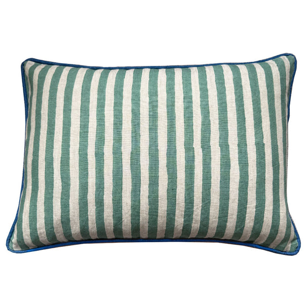 Ida Stripe Deep Turquoise With Navy Piping Cushion Cover