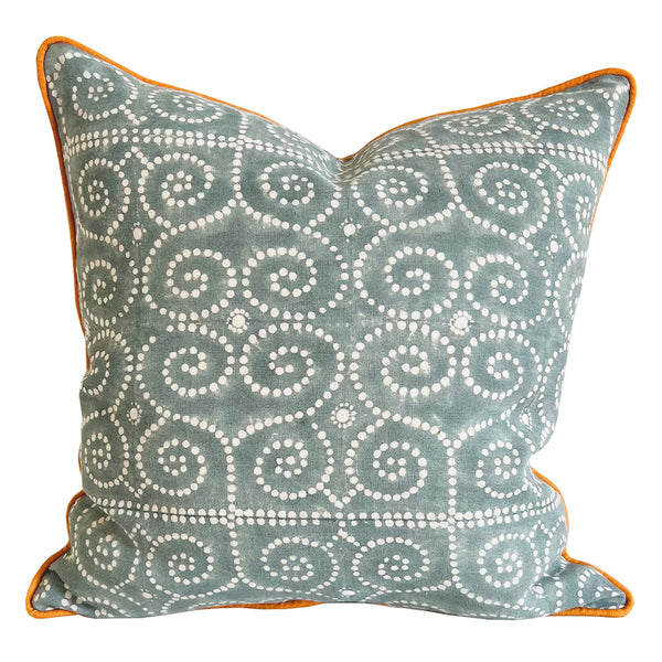 Anushka Blue-Grey Cushion Cover With Orange Piping