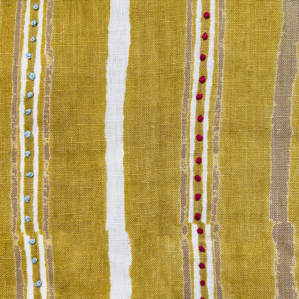Dabu Stripe Mustard Green Embroidered (Sample)